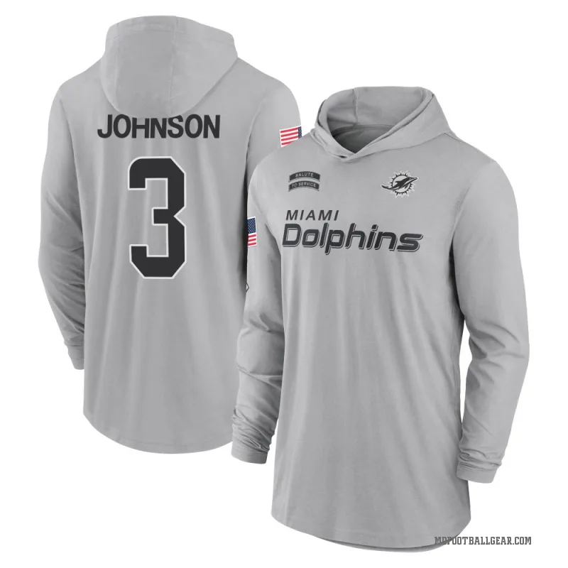 Chris Johnson Men's Gray Miami Dolphins 2024 Salute to Service Lightweight Performance Long Sleeve Hooded T-Shirt