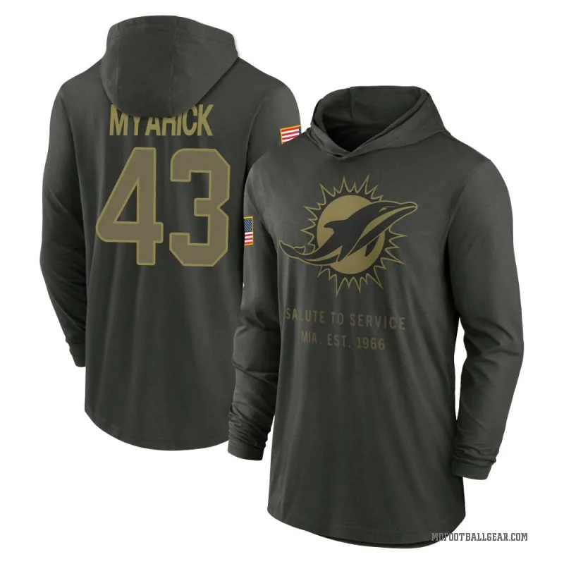 Chris Myarick Men's Green Miami Dolphins Forest/ 2025 Salute to Service Sideline Lightweight Hooded Pullover Long Sleeve T-Shirt