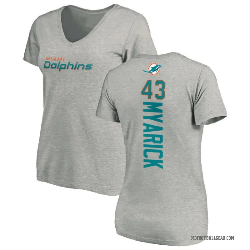 Chris Myarick Women's Ash Miami Dolphins Backer V-Neck T-Shirt -