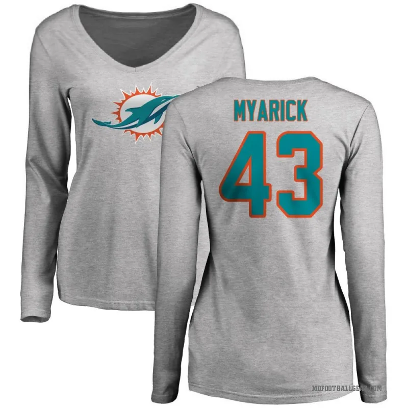 Chris Myarick Women's Ash Miami Dolphins Logo Slim Fit Long Sleeve T-Shirt -