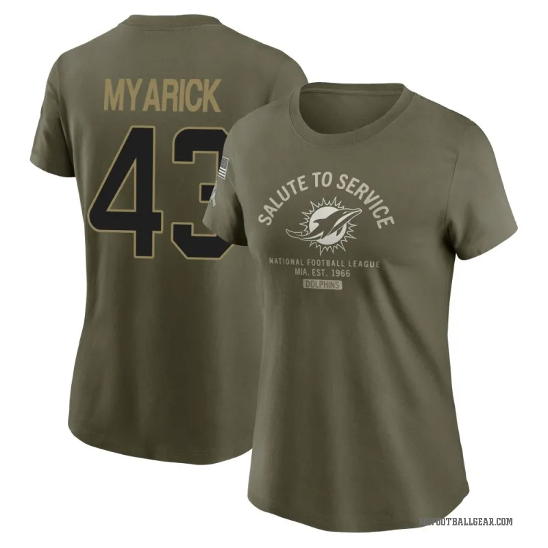 Chris Myarick Women's Olive Miami Dolphins 2025 Salute to Service Sideline T-Shirt