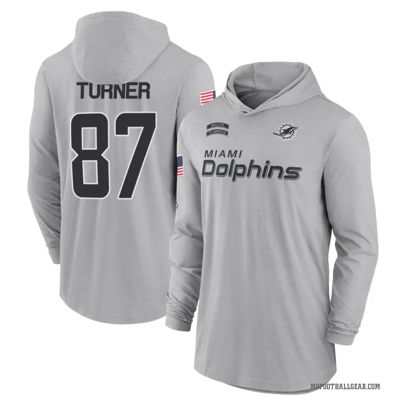 Cole Turner Men's Gray Miami Dolphins 2024 Salute to Service Lightweight Performance Long Sleeve Hooded T-Shirt