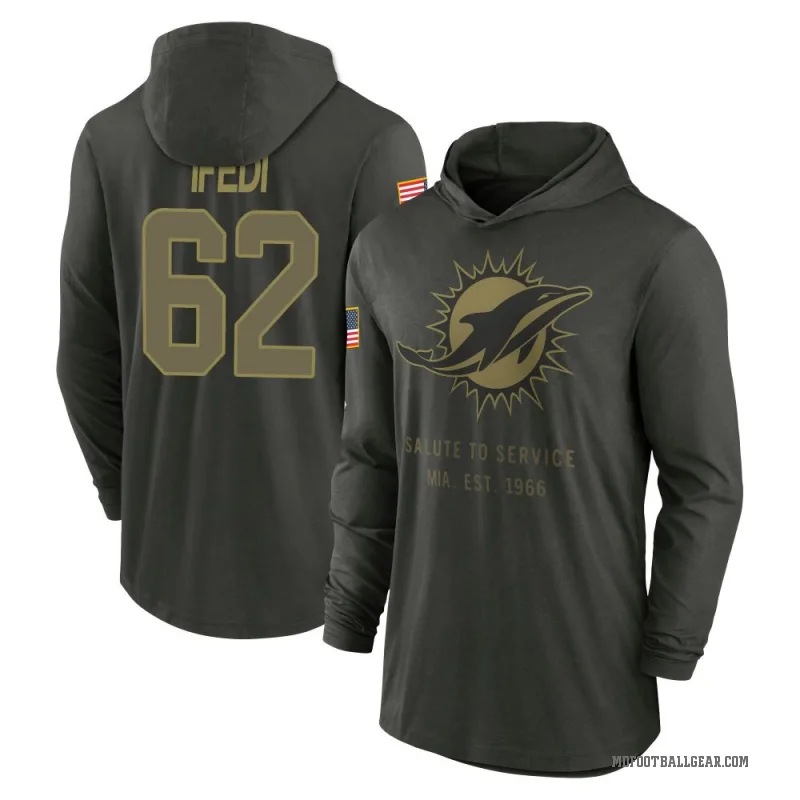 Germain Ifedi Men's Green Miami Dolphins Forest/ 2025 Salute to Service Sideline Lightweight Hooded Pullover Long Sleeve T-Shirt