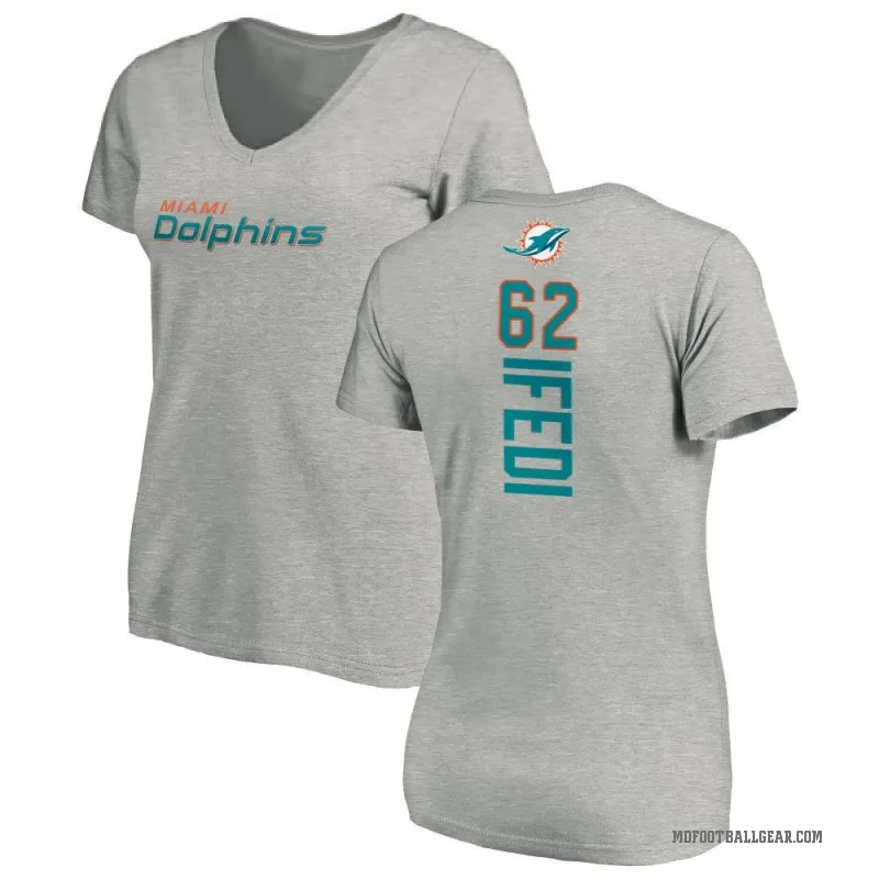 Germain Ifedi Women's Ash Miami Dolphins Backer V-Neck T-Shirt -