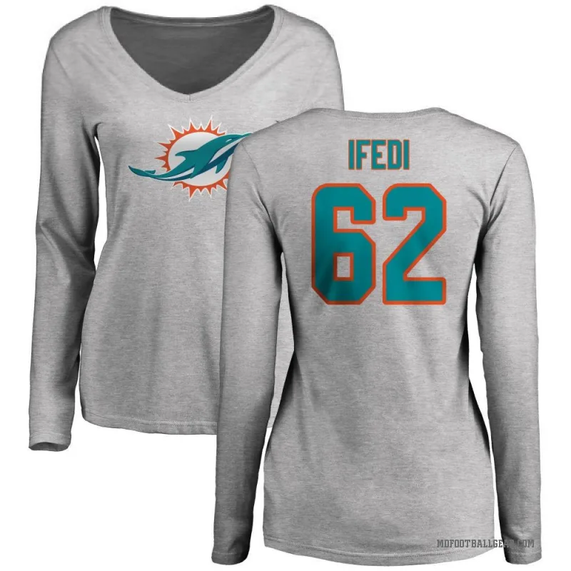 Germain Ifedi Women's Ash Miami Dolphins Logo Slim Fit Long Sleeve T-Shirt -