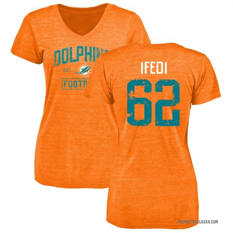 Germain Ifedi Women's Orange Miami Dolphins Distressed V-Neck T-Shirt