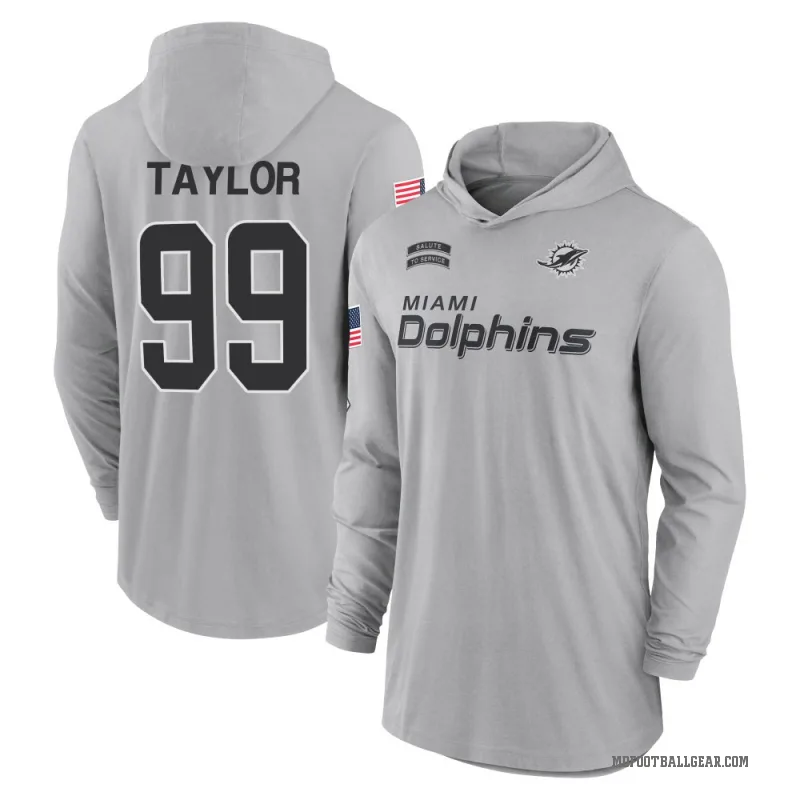 Jason Taylor Youth Gray Miami Dolphins 2024 Salute to Service Lightweight Performance Long Sleeve Hooded T-Shirt