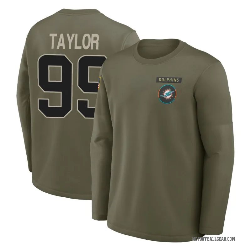 Jason Taylor Youth Olive Miami Dolphins 2025 Salute to Service Sideline Coaches Long Sleeve T-Shirt