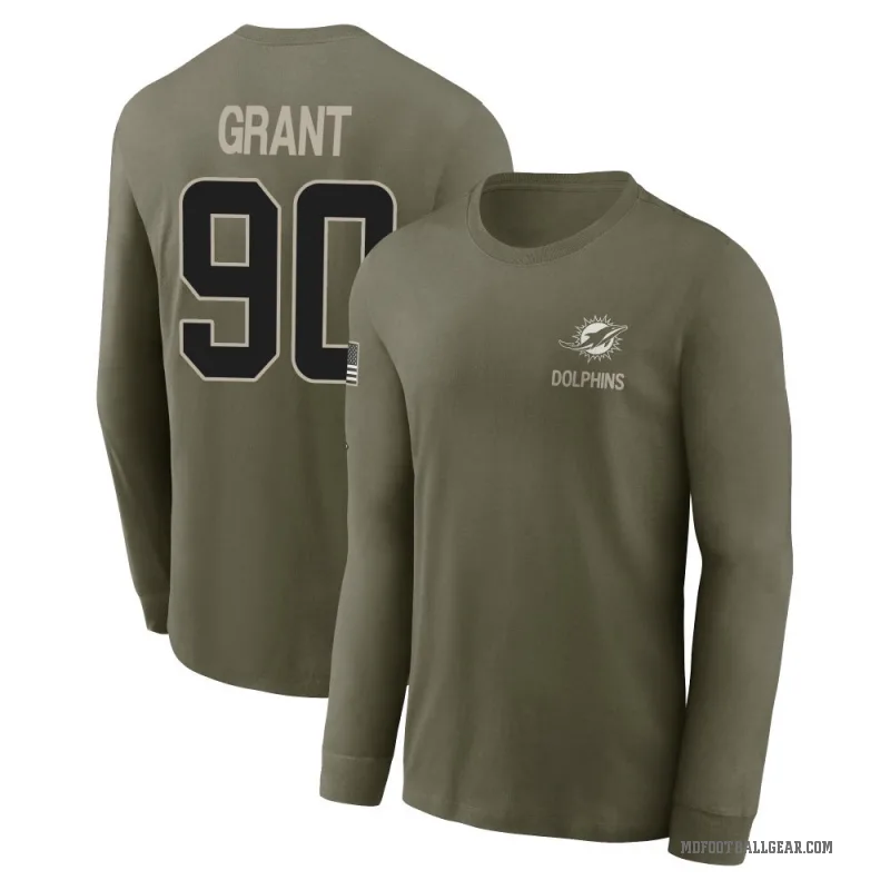 Kenneth Grant Youth Olive Miami Dolphins 2025 Salute to Service Sideline Long Sleeve T-Shirt