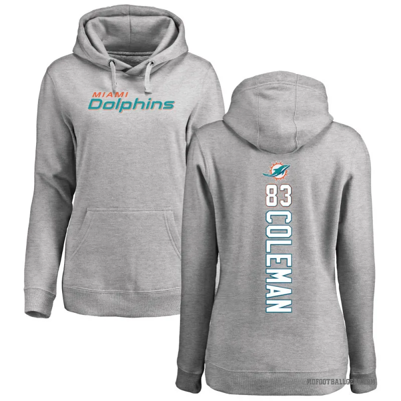Kevin Coleman Jr. Women's Miami Dolphins Pro Line Ash Backer Pullover Hoodie