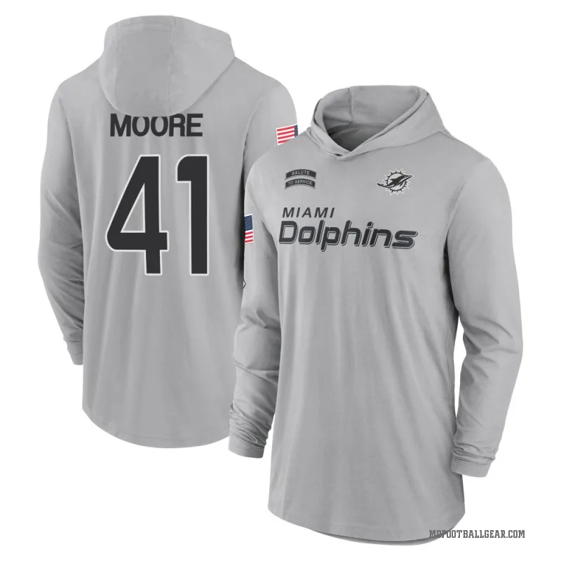Louis Moore Youth Gray Miami Dolphins 2024 Salute to Service Lightweight Performance Long Sleeve Hooded T-Shirt