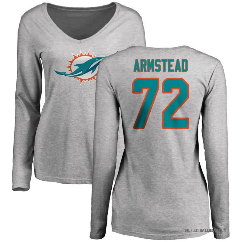 Terron Armstead Women's Ash Miami Dolphins Logo Slim Fit Long Sleeve T-Shirt -