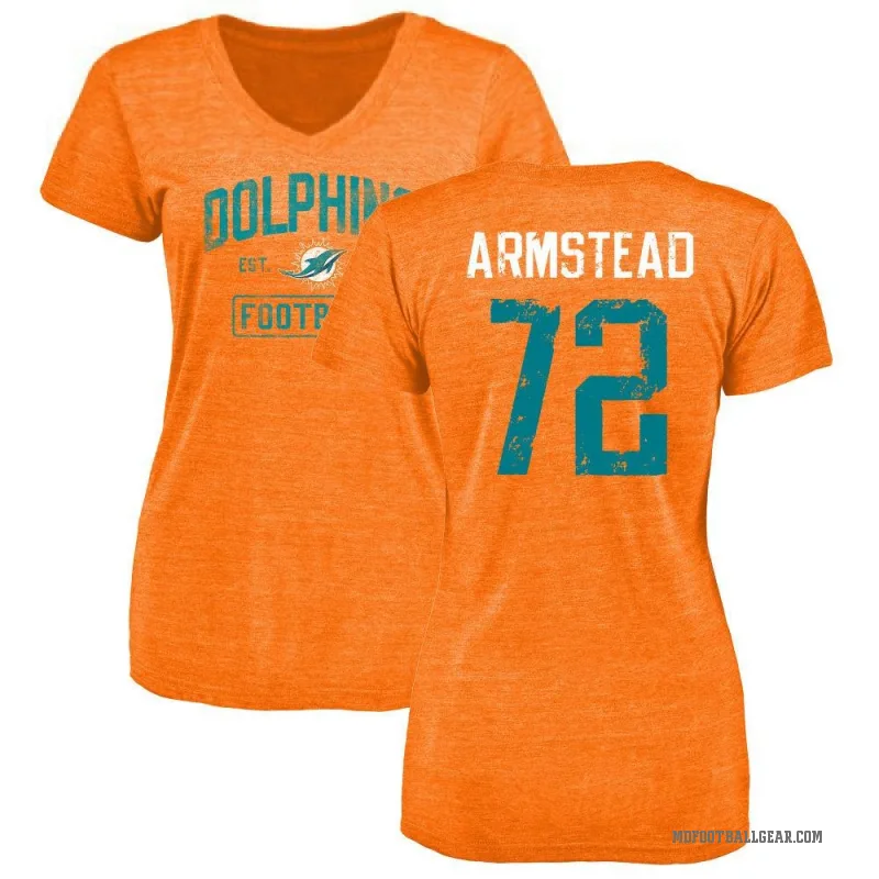 Terron Armstead Women's Orange Miami Dolphins Distressed V-Neck T-Shirt