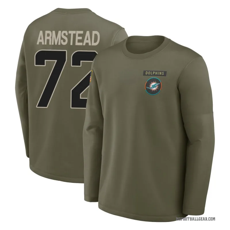 Terron Armstead Youth Olive Miami Dolphins 2025 Salute to Service Sideline Coaches Long Sleeve T-Shirt