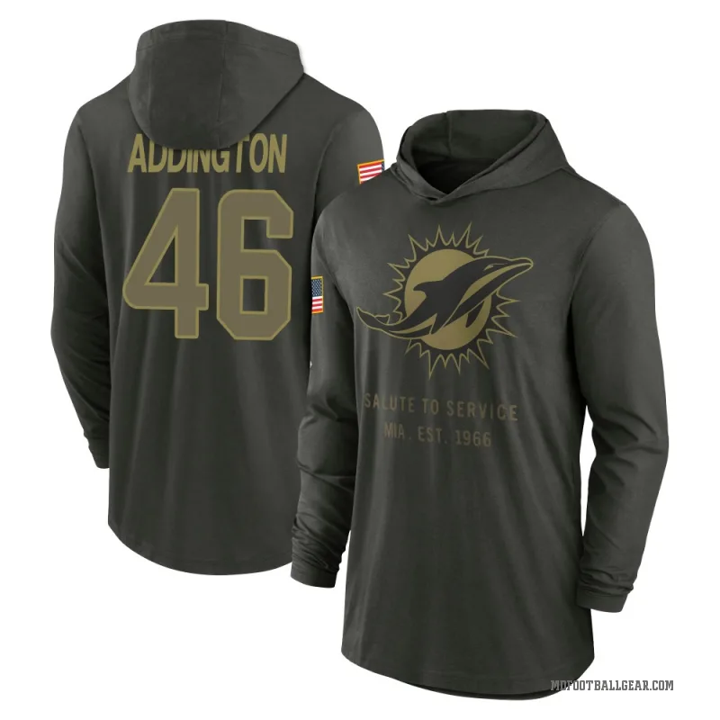 Tucker Addington Youth Green Miami Dolphins Forest/ 2025 Salute to Service Sideline Lightweight Hooded Pullover Long Sleeve T-Sh