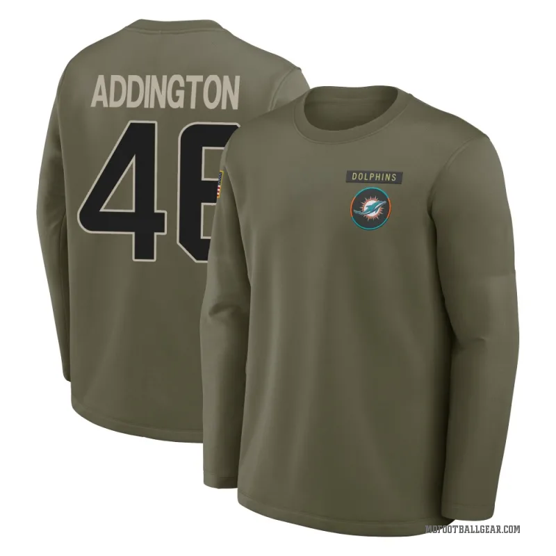 Tucker Addington Youth Olive Miami Dolphins 2025 Salute to Service Sideline Coaches Long Sleeve T-Shirt
