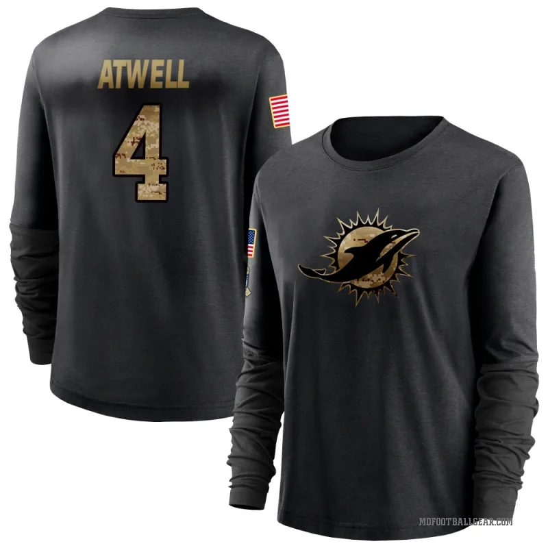 Tutu Atwell Women's Black Miami Dolphins 2020 Salute To Service Sideline Performance Long Sleeve T-Shirt