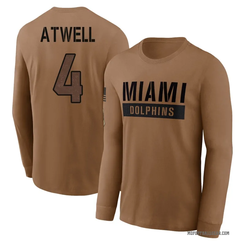 Tutu Atwell Youth Brown Miami Dolphins 2023 Salute To Service Long Sleeve T-Shirt