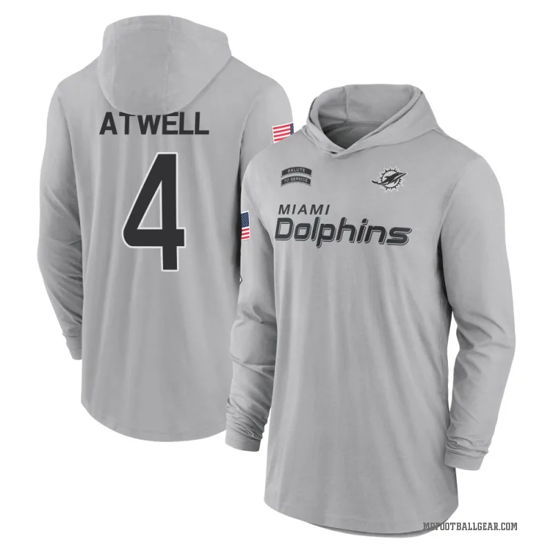 Tutu Atwell Youth Gray Miami Dolphins 2024 Salute to Service Lightweight Performance Long Sleeve Hooded T-Shirt